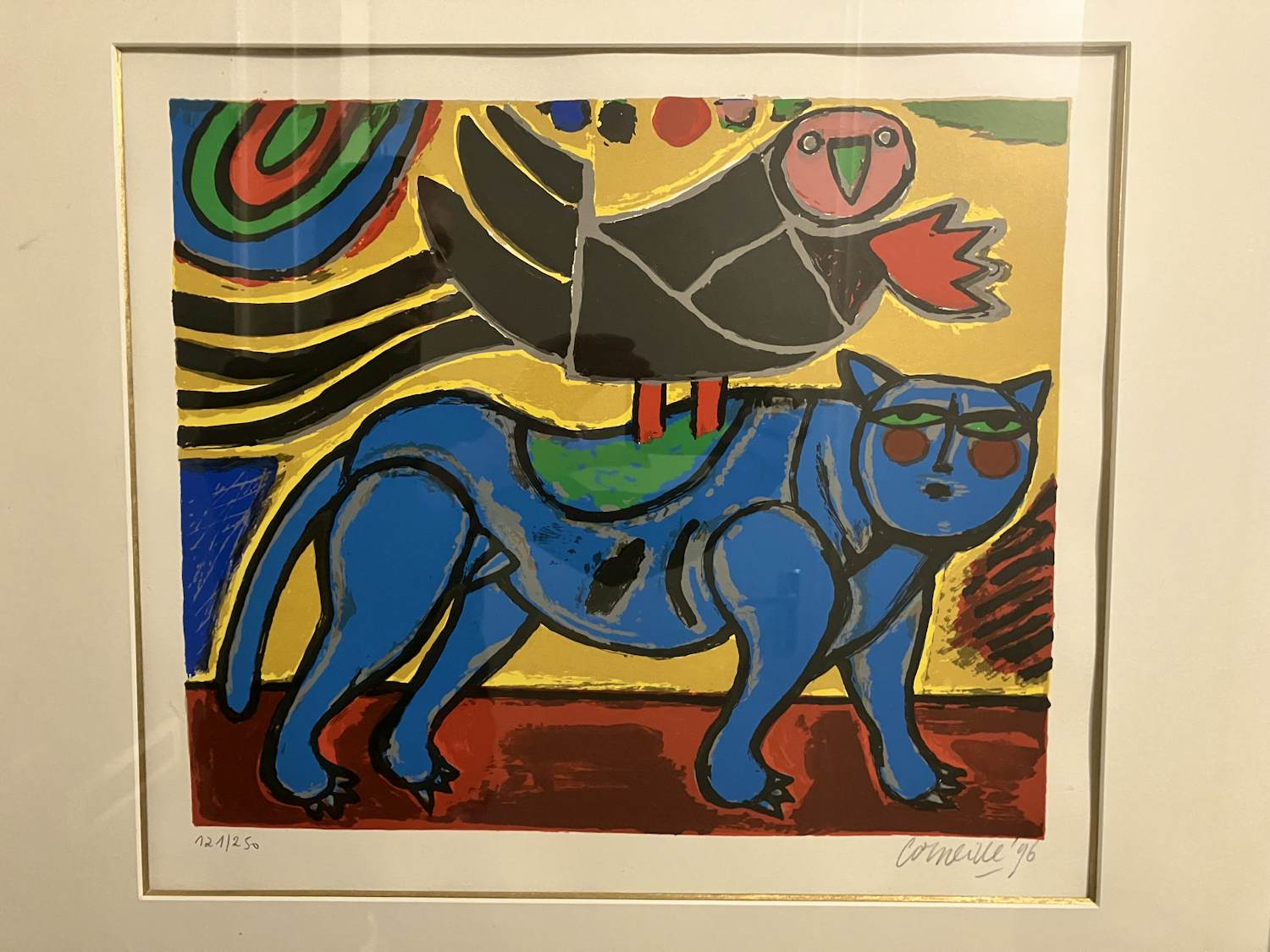 Corneille - Prachtige ingelijste Corneille (1922-2010) - Chat et Oiseau, 1996 verkocht voor € 159!
