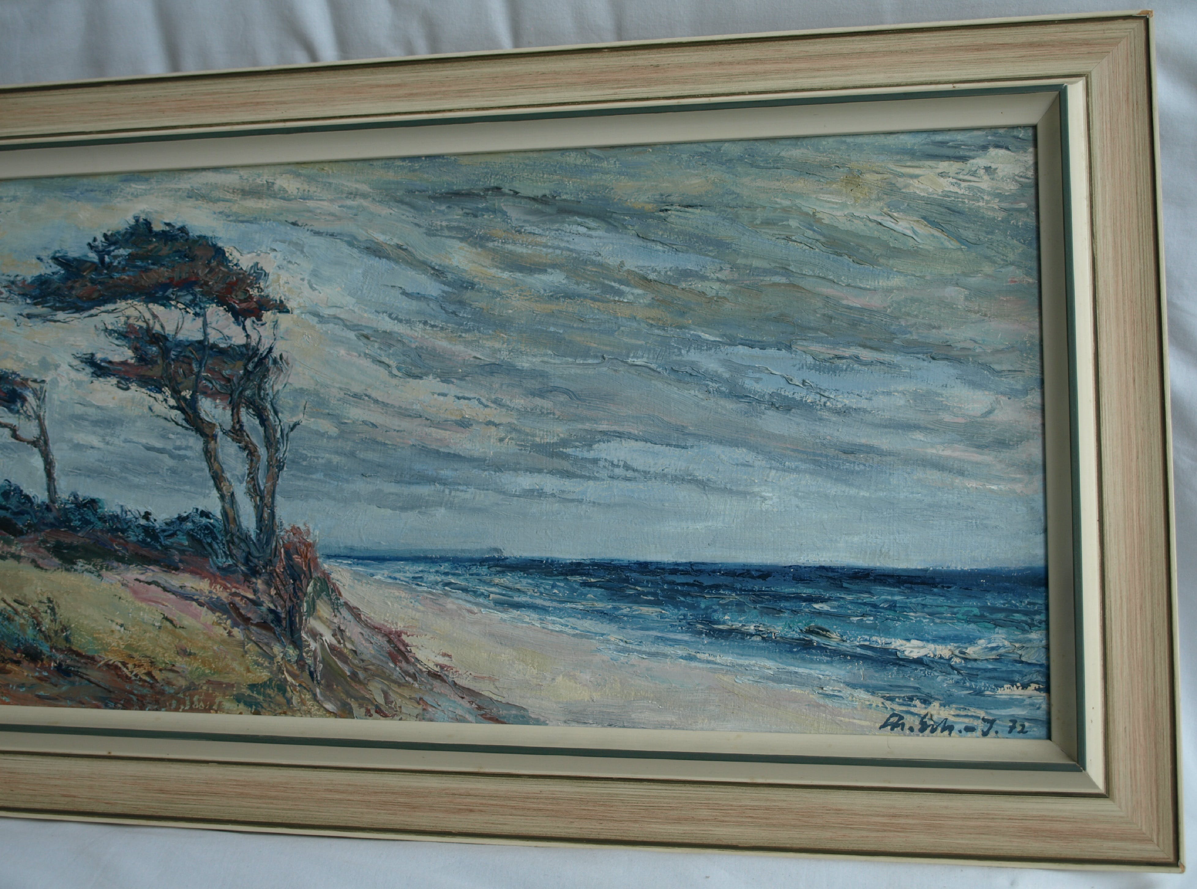 Niet of onleesbaar gesigneerd - Olieverf op paneel , Aan de kust – gesigneerd & ingelijst – 1972 kopen? Bied vanaf 1!