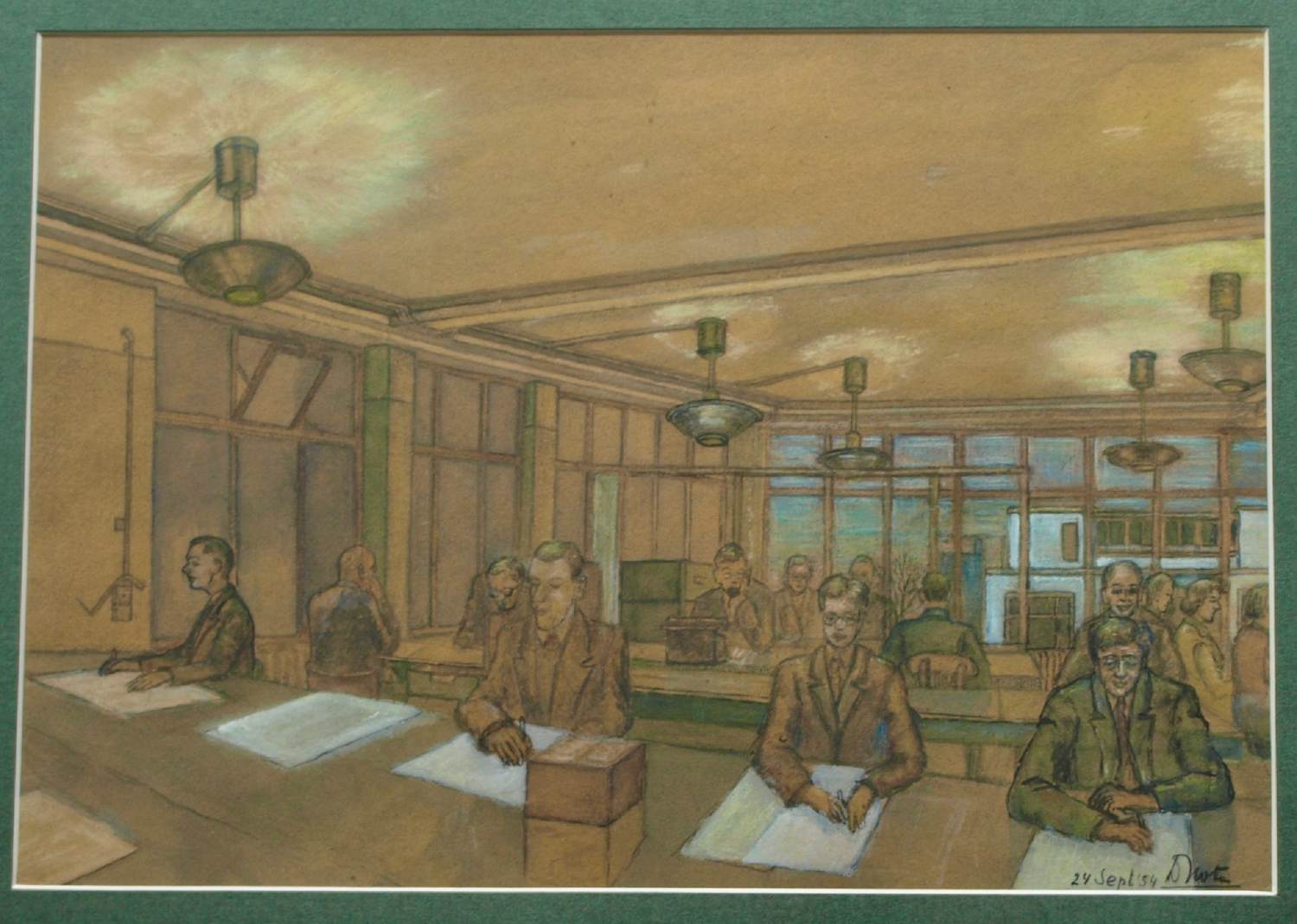 Dirk Harting - Ingelijste pasteltekening , Op kantoor – 1954 - Lijst, 50 x 64 cm kopen? Bied vanaf 100!