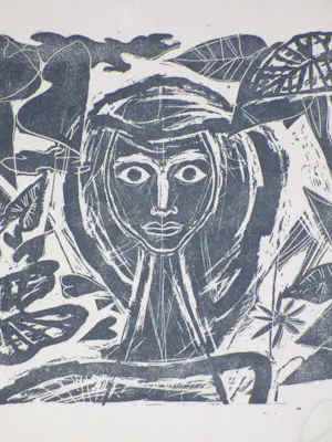 Charles Eyck - Portret in vegetatie - Linosnede kopen? Bied vanaf 75!