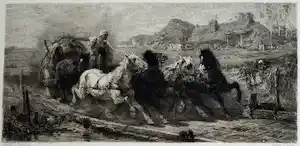 William Unger - Ets naar een schilderij van Adolf Schreyer , Wallachisches Fuhrwerk – ca 1880 verkauft für € 40!