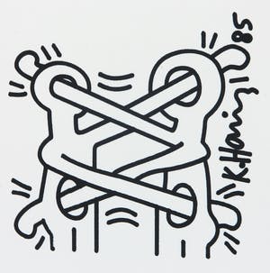 Keith Haring - Tekening in viltstift, Zonder titel - Ingelijst kopen? Bied vanaf 3500!