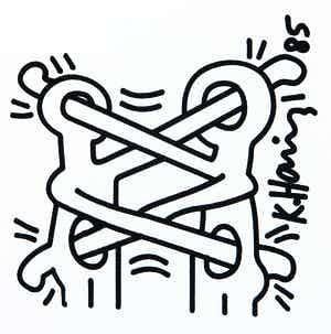 Keith Haring - Tekening in viltstift, Zonder titel - Ingelijst verkocht voor € 3500!