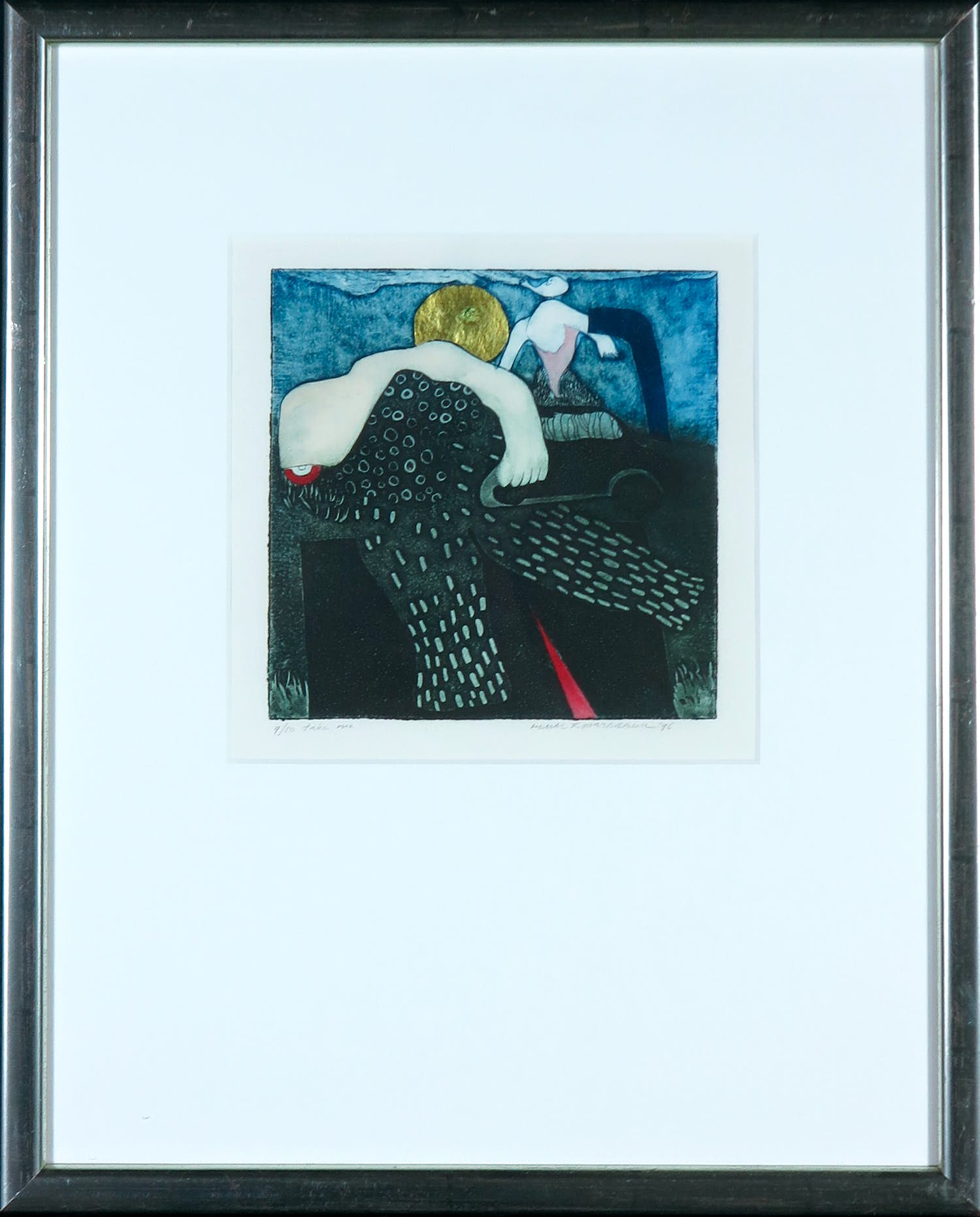 Michel van Overbeeke - Ets en aquatint met bladgoud, Take me - Ingelijst verkocht voor € 1!