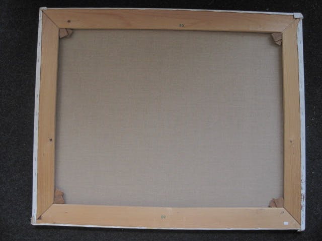 Niet of onleesbaar gesigneerd - Groot Acryl op Doek - Kust gezicht met ondergaande zon - gesigneerd kopen? Bied vanaf 1!