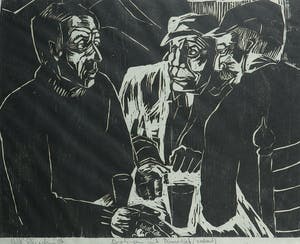 Hilde Schneider - Houtsnede, Dorpelingen uit Nieuwvliet (Zeeland) - Ingelijst kopen? Bied vanaf 1!