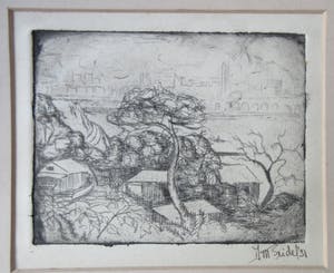 Niet of onleesbaar gesigneerd - Miniatuur pentekening van een heuvellandschap kopen? Bied vanaf 1!