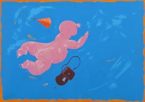 Wouter Stips - Zeefdruk, Vrije val met tasje - Ingelijst kopen? Bied vanaf 35!