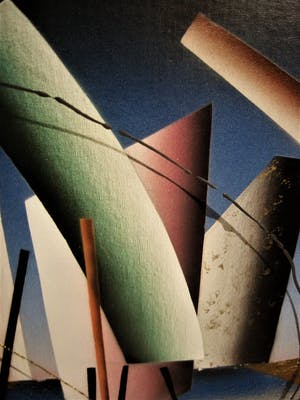 Niet of onleesbaar gesigneerd - Bijzonder geometrisch abstract schilderij met olieverf en zilverfolie. kopen? Bied vanaf 1!