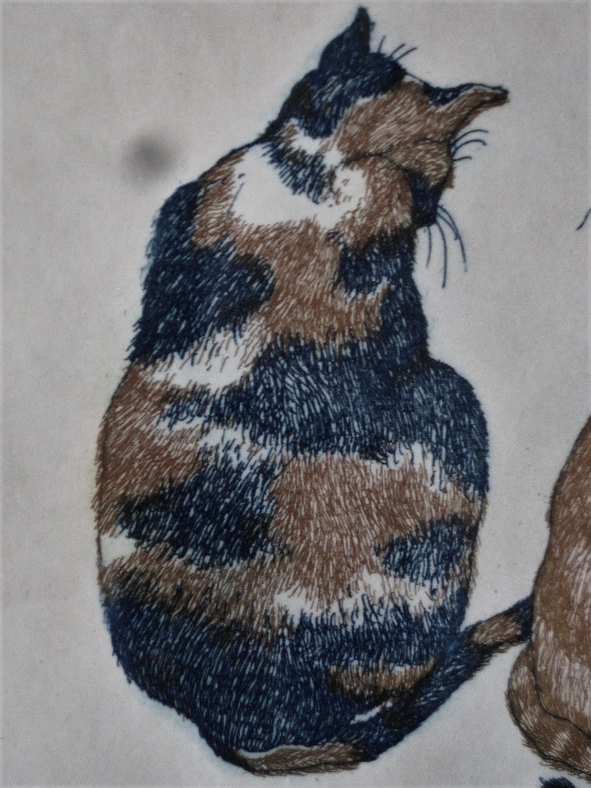 Saskia Heuer - leuke ingekleurde ets "drie poezen" gesigneerd kopen? Bied vanaf 1!