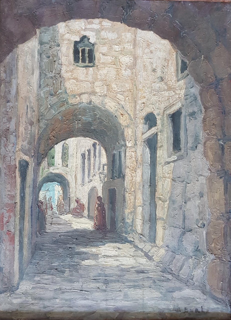 Niet of onleesbaar gesigneerd - A. Burla, olieverf op doek verkocht voor € 1!