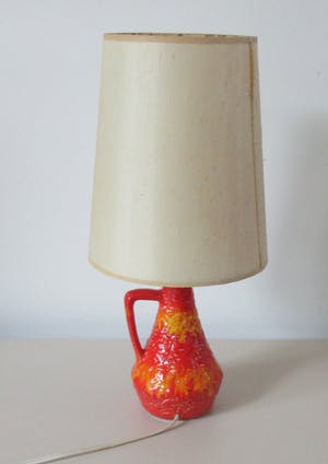 Bodo Mans - Fat Lava Oranje Rode lampvoet model 566-17 incluis originele kap - Bay Keramik kopen? Bied vanaf 30!