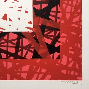 Marja Milo - Geometrisch abstract, zeefdruk, gesigneerd, Grenzen kopen? Bied vanaf 35!