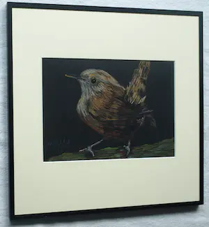 Niet of onleesbaar gesigneerd - Ingelijste pastel , Vogel op tak – gesigneerd – 2017 - Lijst, 41 x 41 cm. kopen? Bied vanaf 1!