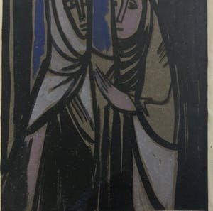 Jan Dijker - Twee Vrouwen | goed bewaarde aquarel/tekening (1953) - ingelijst kopen? Bied vanaf 55!