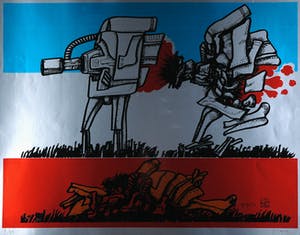 Shinkichi Tajiri - Zeefdruk op zilverkleurige ondergrond, Mayday kopen? Bied vanaf 50!