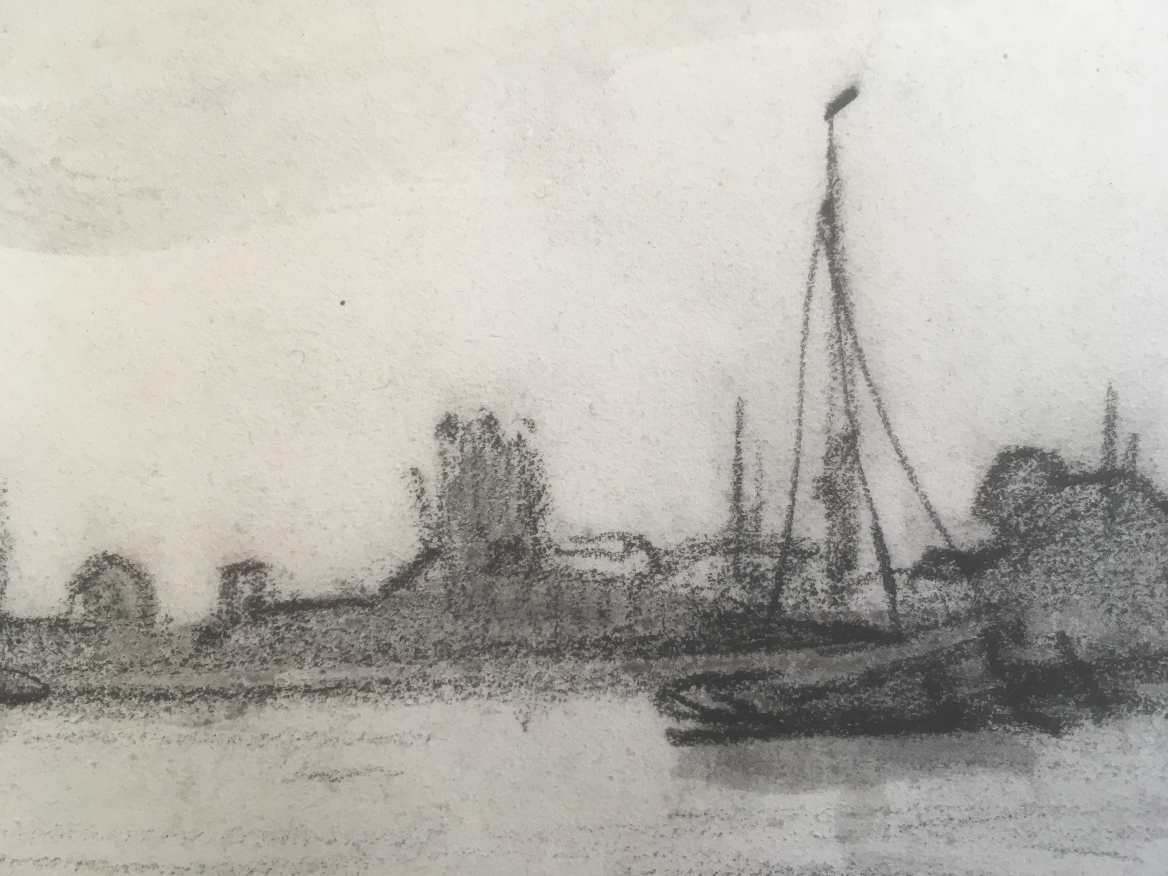 Niet of onleesbaar gesigneerd - Houtskool op papier - Gezicht op Dordrecht. kopen? Bied vanaf 1!