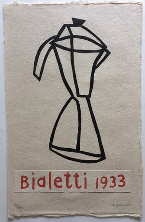 Klaas Gubbels - houtdruk met collage - Bialetti 1933 - oplage 40. kopen? Bied vanaf 495!