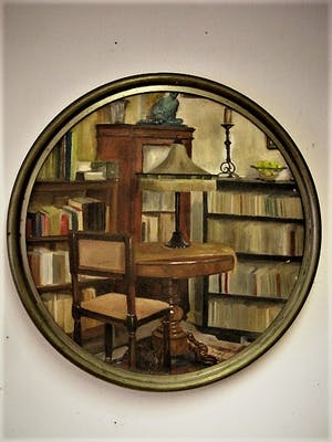 Niet of onleesbaar gesigneerd - Fraai Brits? olieverf 1930 geschilderd interieur / achterkant gesigneerd V.Bell kopen? Bied vanaf 1!