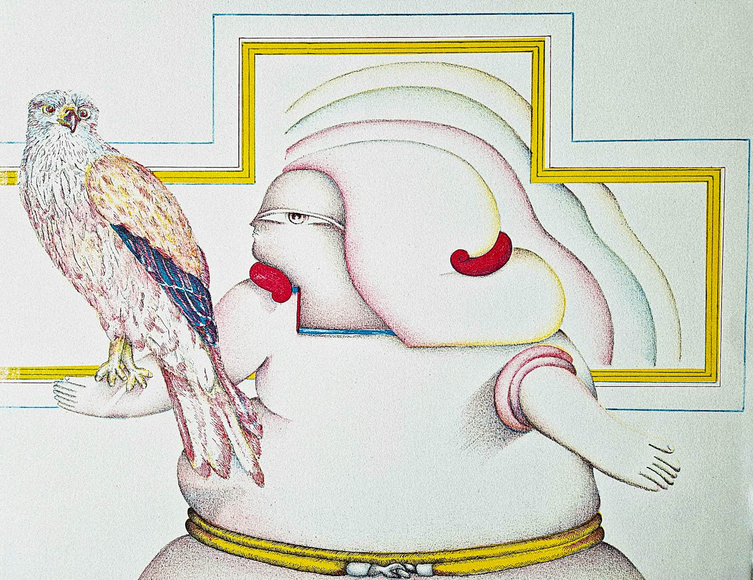 Jörg Remé - Originele 1979 kleuren Lithografie "dame en havik" - beperkte oplage (100) kopen? Bied vanaf 48!