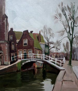 Edzard Koning - olieverf op doek op board - stadsgezicht Delft kopen? Bied vanaf 275!