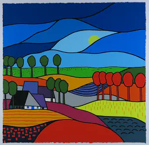 Kees Kooy - Zeefdruk op papier, Bloeiende velden - Ingelijst kopen? Bied vanaf 150!