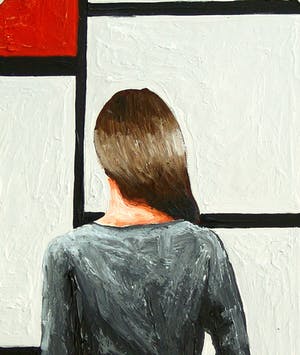 Gerard Boersma - Compositie Met Rood, Geel En Blauw (Vrouw kijkend naar Piet Mondriaan) kopen? Bied vanaf 75!