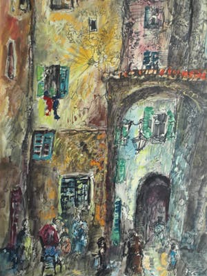 Jan Makkes - Gemengde techniek , GROOT , Stadspoort – ingelijst – 1977 kopen? Bied vanaf 1!