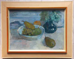 Jeanne Bieruma Oosting - Stilleven met peren en druiven, olieverf op board (ingelijst) kopen? Bied vanaf 750!