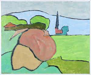 Paul Overhaus - Olieverf op board, Belgisch landschap II - Ingelijst verkocht voor € 70!