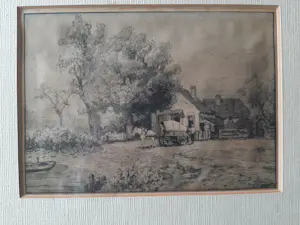 Piet Schipperus - Ets, Boerderij met paart en wagen. kaufen? Bieten Sie von 25!