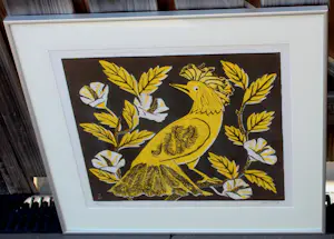 Jeanne Bieruma Oosting - Ingelijste houtsnede: gele vogel kopen? Bied vanaf 399!
