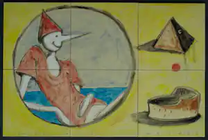 Roberto Caradonna - Ingelijst keramisch tegeltableau , Raccontiamo La Verita ai nostri Figli – 1999 verkauft für € 41!