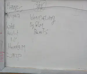 Hannes Kuiper - Ingelijste acrylverf op paneel: 'Wandeling met palm beats' kopen? Bied vanaf 199!