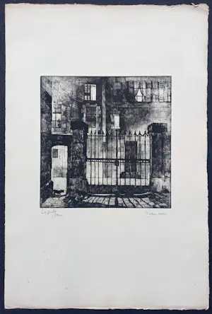 Jeanne Bieruma Oosting - La grille (Paris), vernis mou ets (1937) kopen? Bied vanaf 275!