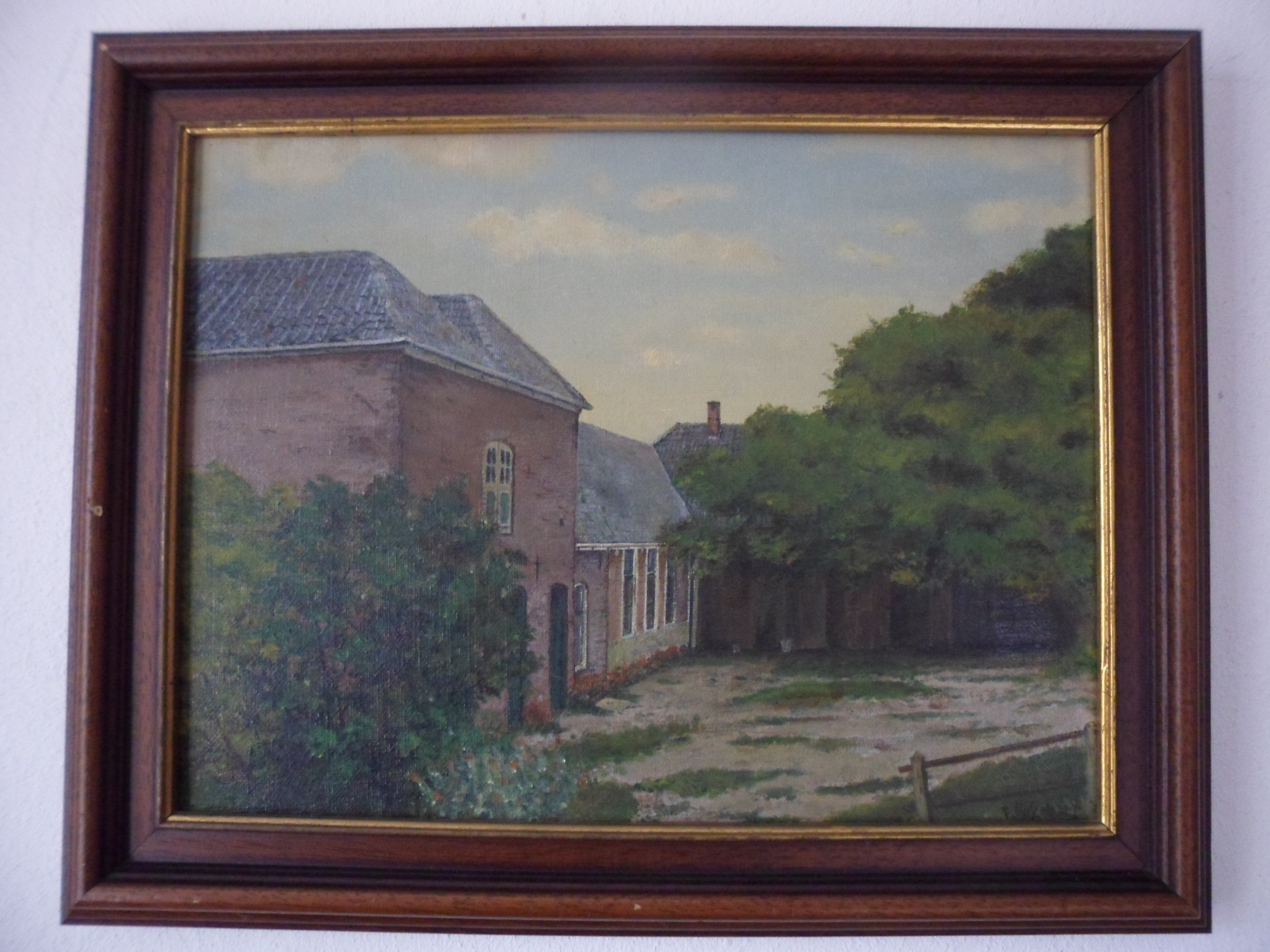Niet of onleesbaar gesigneerd - Olieverf op doek, Hofje oude raadhuis te Heerhugowaard. kopen? Bied vanaf 1!