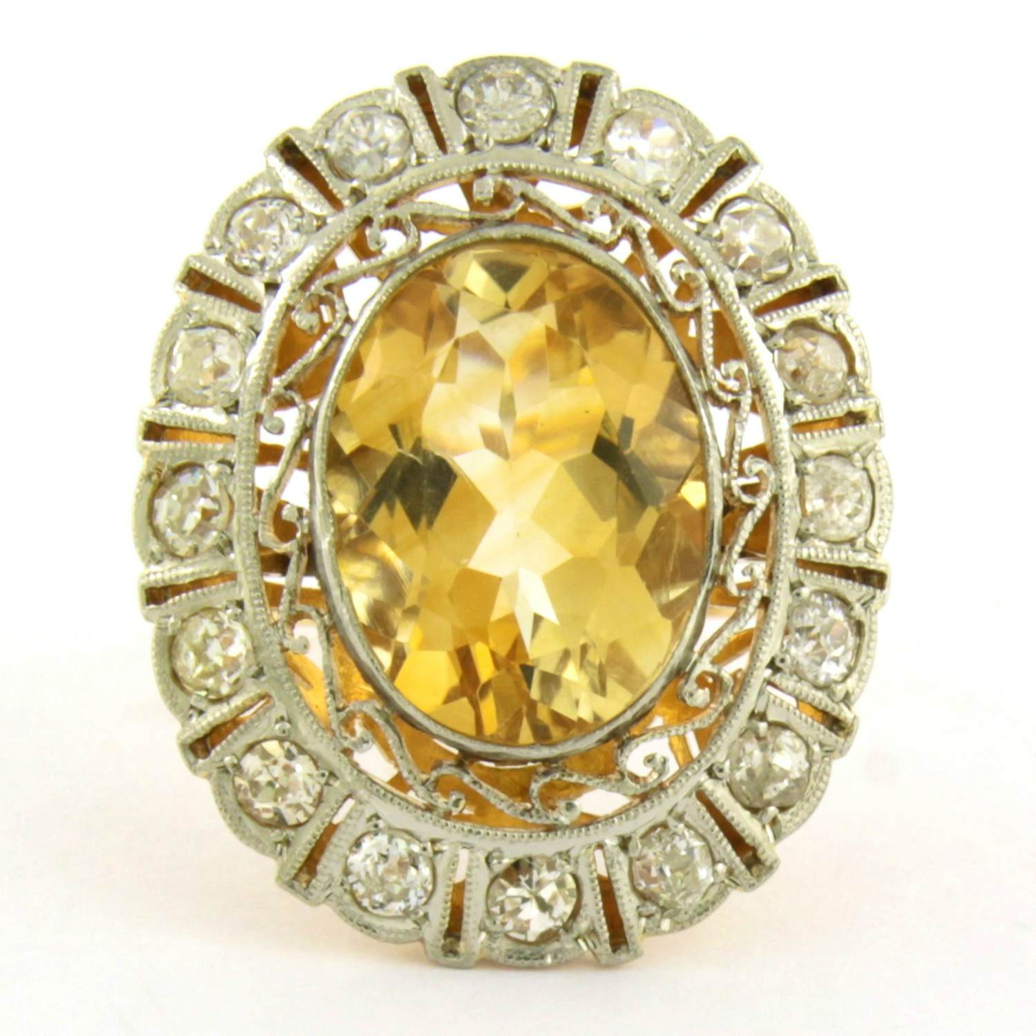 18k geel goud met platina ring met citrien en old mine cut diamonds up to 0.50ct kopen? Bied vanaf 610!