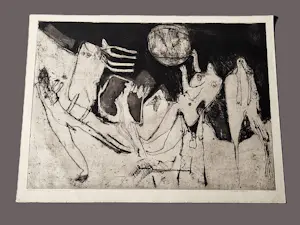 Hannes Postma - Grote zwart wit Ets Aquatint - 1963 - "menselijk halfrond" zeer kleine oplage! kopen? Bied vanaf 38!