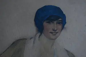 Willy Sluiter - litho - Jonge vrouw met blauw hoedje en gele bloem kopen? Bied vanaf 75!