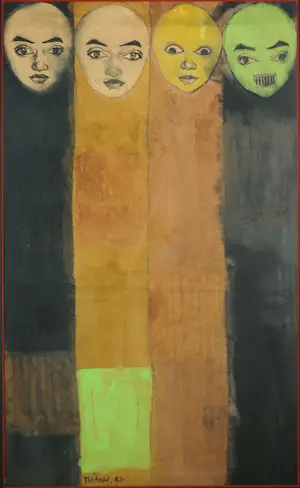 Nguyen Minh Thanh - Olieverf op papier, Zelfportret - Ingelijst kopen? Bied vanaf 200!