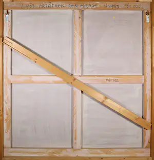 Jan Hoogervorst - Olieverf op paneel, Compositie in roze en groen met blauw - Ingelijst (Zeer Groot) kopen? Bied vanaf 150!