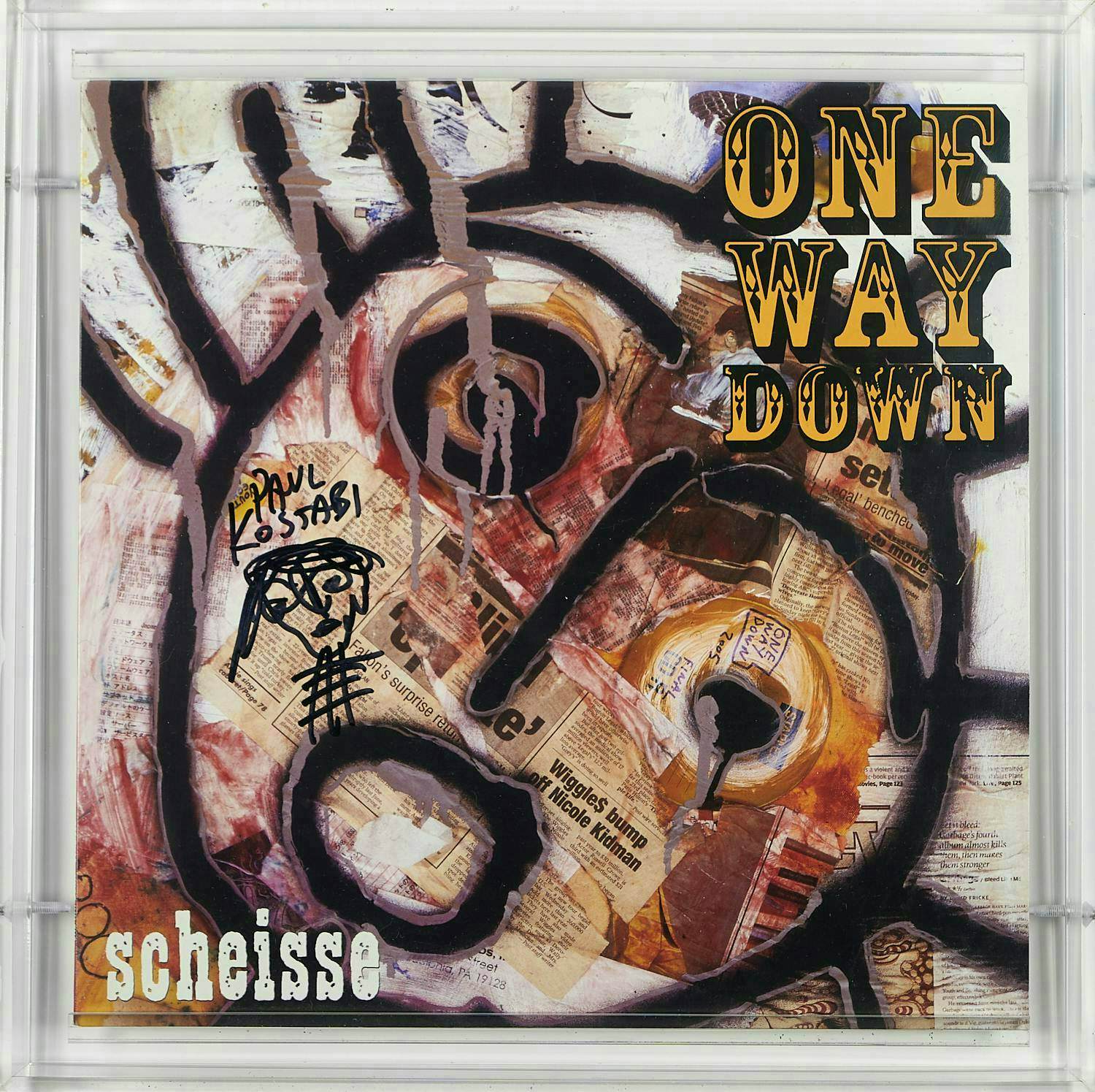 AcheterPaul Indrek Kostabi - Tekening met handtekening op record "One Way Down" in plexi show case? Enchérissez de 590!