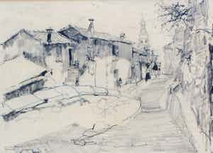 Jan den Hengst - ingelijste potloodtekening: Menton verkocht voor € 125!