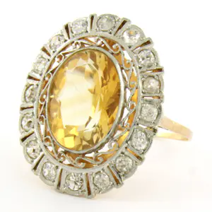 18k geel goud met platina ring met citrien en old mine cut diamonds up to 0.50ct kopen? Bied vanaf 610!