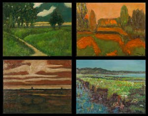 Pieter Haan - Acryl op board, Lot van vier voorstellingen in thema landschap kopen? Bied vanaf 1!