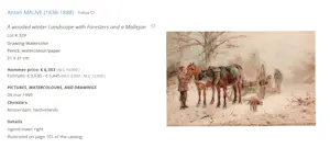 Anton Mauve (sr.) - Winters tafereel met paarden in de sneeuw kopen? Bied vanaf 4850!