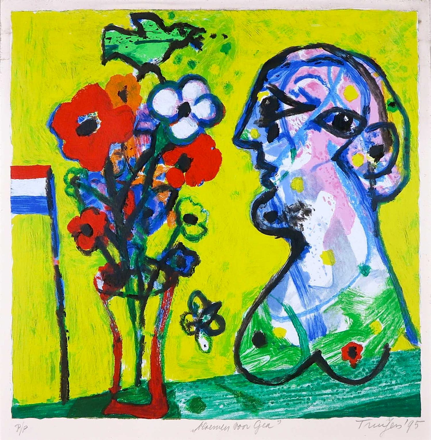 Hans Truijen - Zeefdruk, Bloemen voor Gea verkocht voor € 1!
