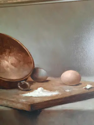 Niet of onleesbaar gesigneerd - L.Polak stilleven met ketel en eieren kopen? Bied vanaf 1!