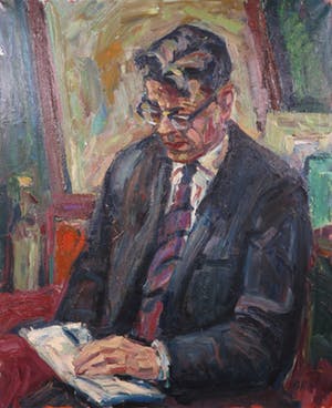 Wim Graves Kooiman - Olieverf op doek, Onderwijzer Straver - Ingelijst (Groot) kopen? Bied vanaf 1!
