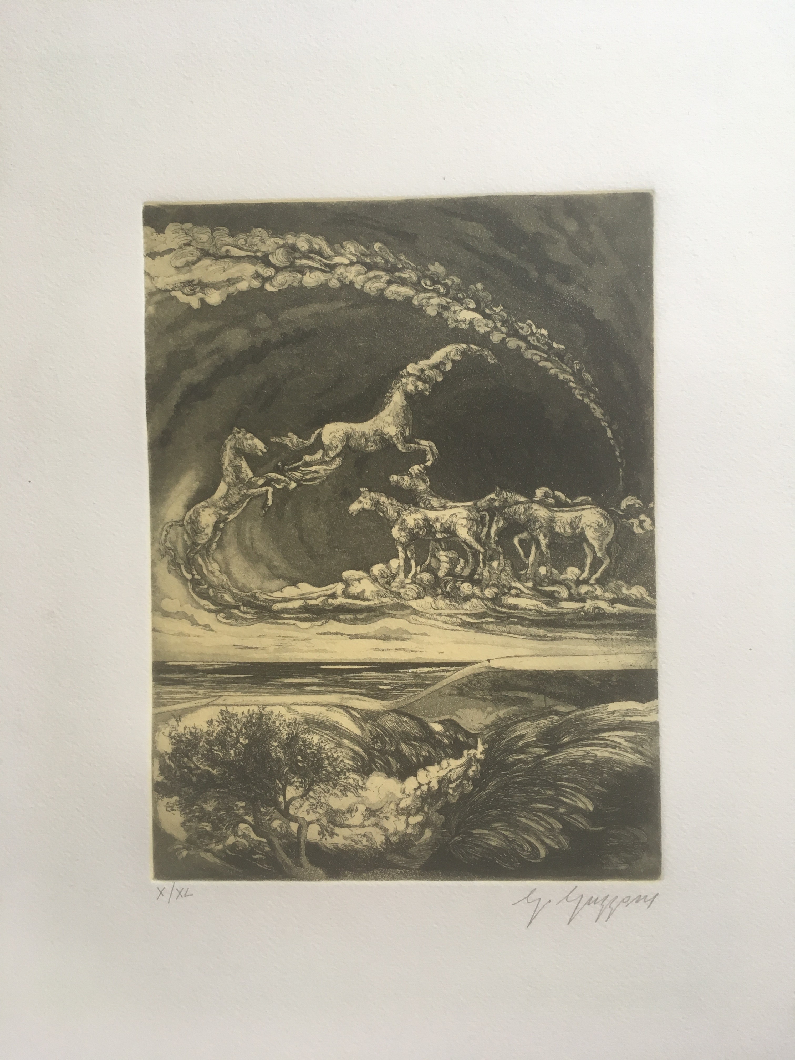 Niet of onleesbaar gesigneerd - Ets met paarden hemelvaart kopen? Bied vanaf 1!